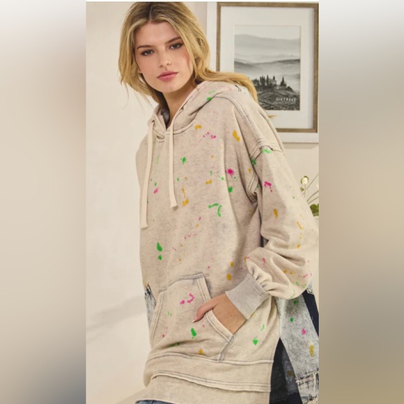 OLI &HALI Colorful Splatter Hoodie with Denim Accents - Picture 4 of 6